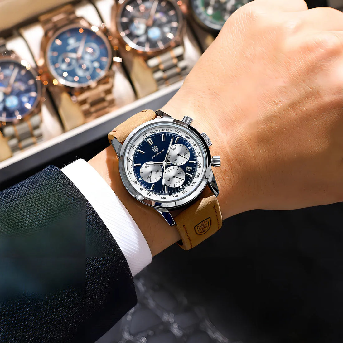 POEDAGAR Men’s Luxury Sport Watch – Waterproof Chronograph with Leather Strap