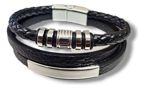 Trendy Men’s Leather Bracelet – Multilayer Braided Rope with Stainless Steel