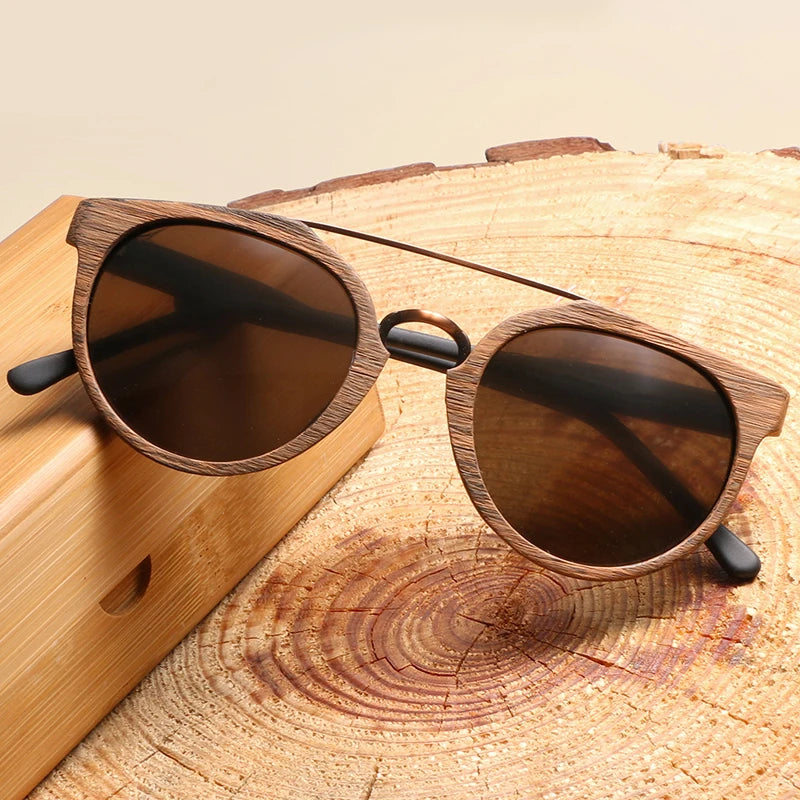 Vintage Luxury: Polarised Wood & Acetate Sunglasses for Men and Women