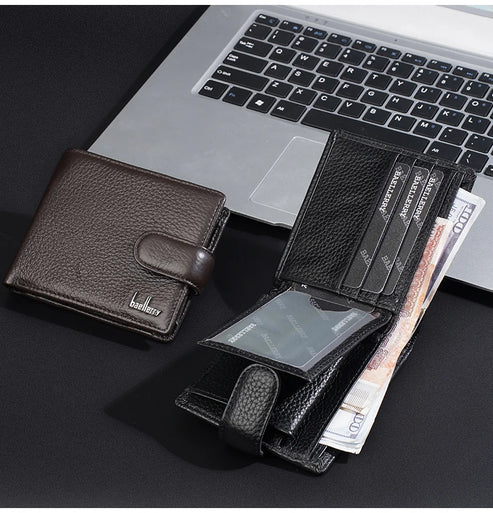 Baellerry Genuine Leather Men’s Wallet – Card Holder, Zipper & Premium Buckle