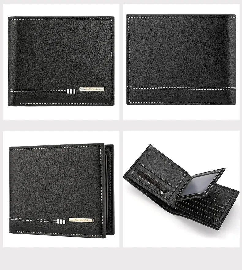 Men’s Short Wallet with Zipper Coin Pocket – Premium Lychee Pattern Business Wallet