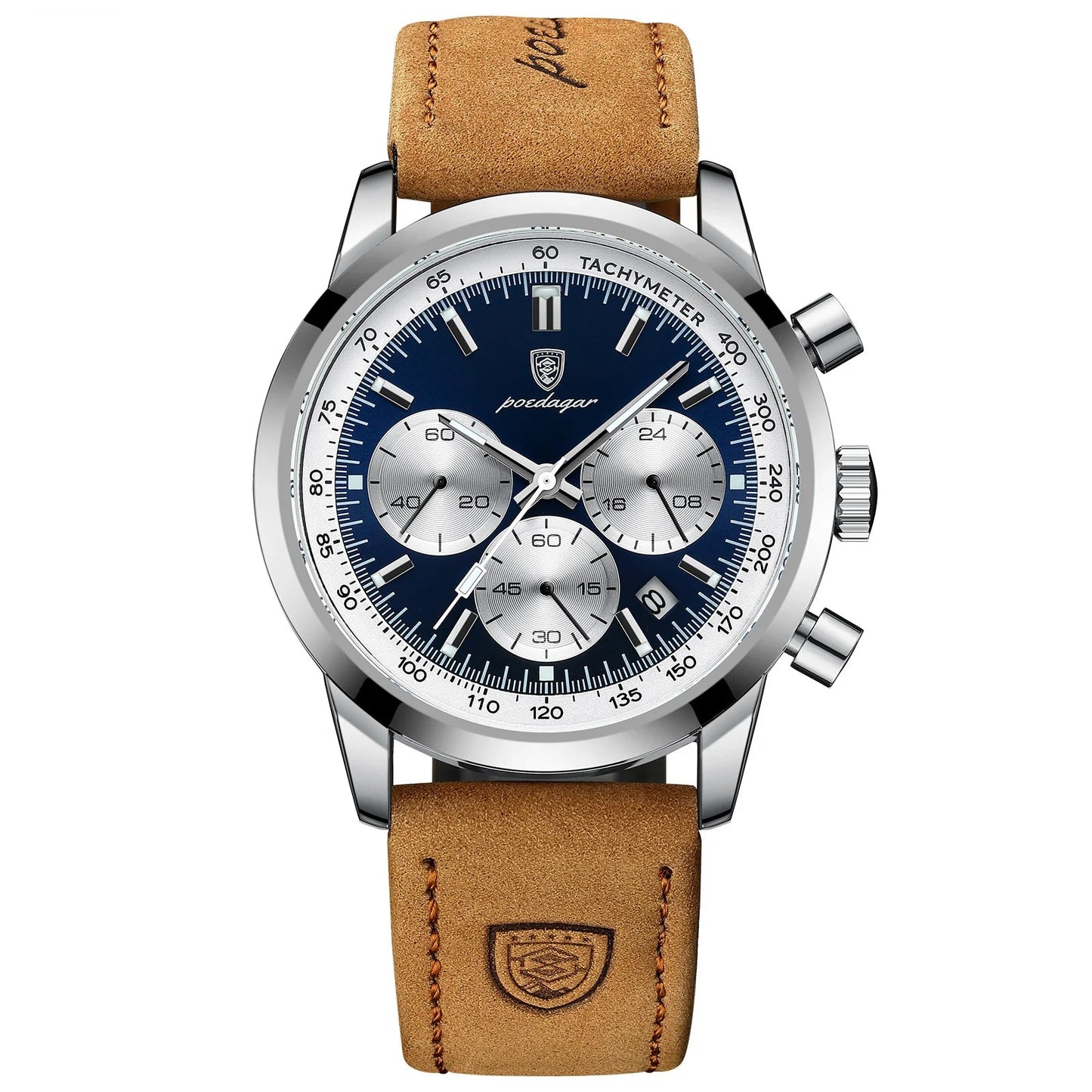 POEDAGAR Men’s Luxury Sport Watch – Waterproof Chronograph with Leather Strap