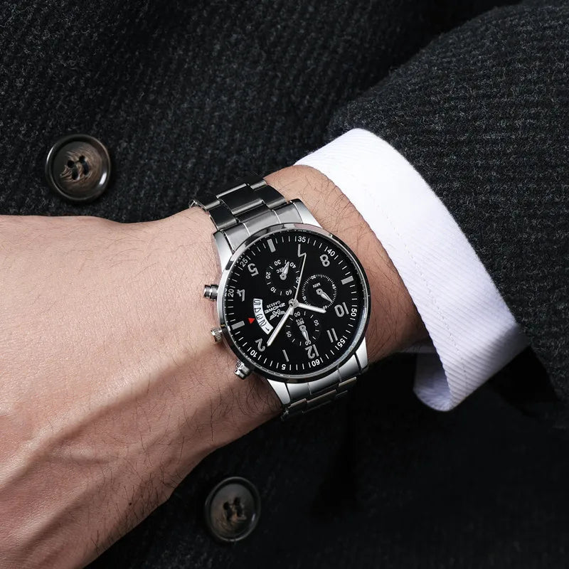 Men’s Luxury Watch – Fashion Business Calendar Steel Strap Wristwatch