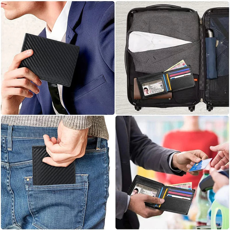 Slim Minimalist Tri-Fold Carbon Fibre Wallet – RFID Blocking, ID Window & 9 Card Slots