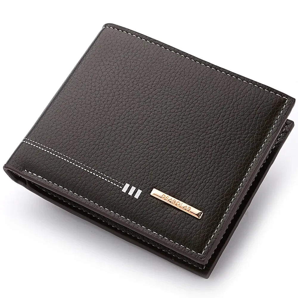 Men’s Short Wallet with Zipper Coin Pocket – Premium Lychee Pattern Business Wallet
