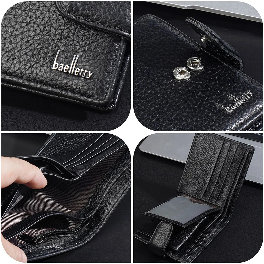 Baellerry Genuine Leather Men’s Wallet – Card Holder, Zipper & Premium Buckle