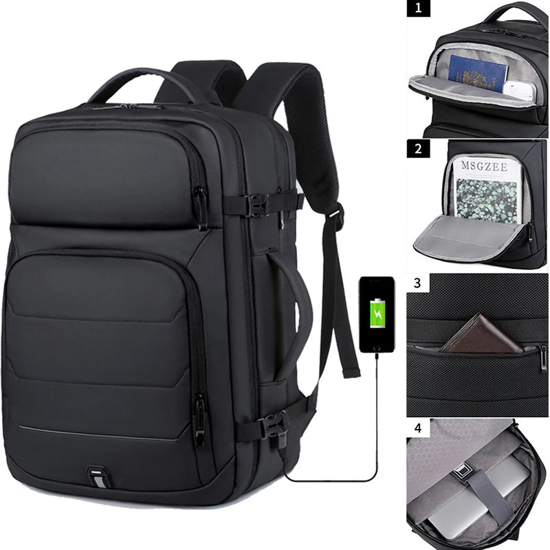 Expandable Men’s 17-Inch Laptop Backpack – Waterproof, USB Charging Port, Travel & School Bag