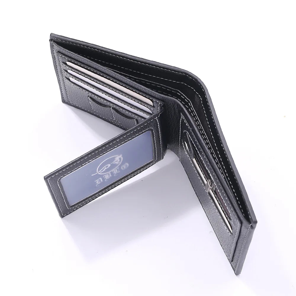 Men’s Short Wallet with Zipper Coin Pocket – Premium Lychee Pattern Business Wallet