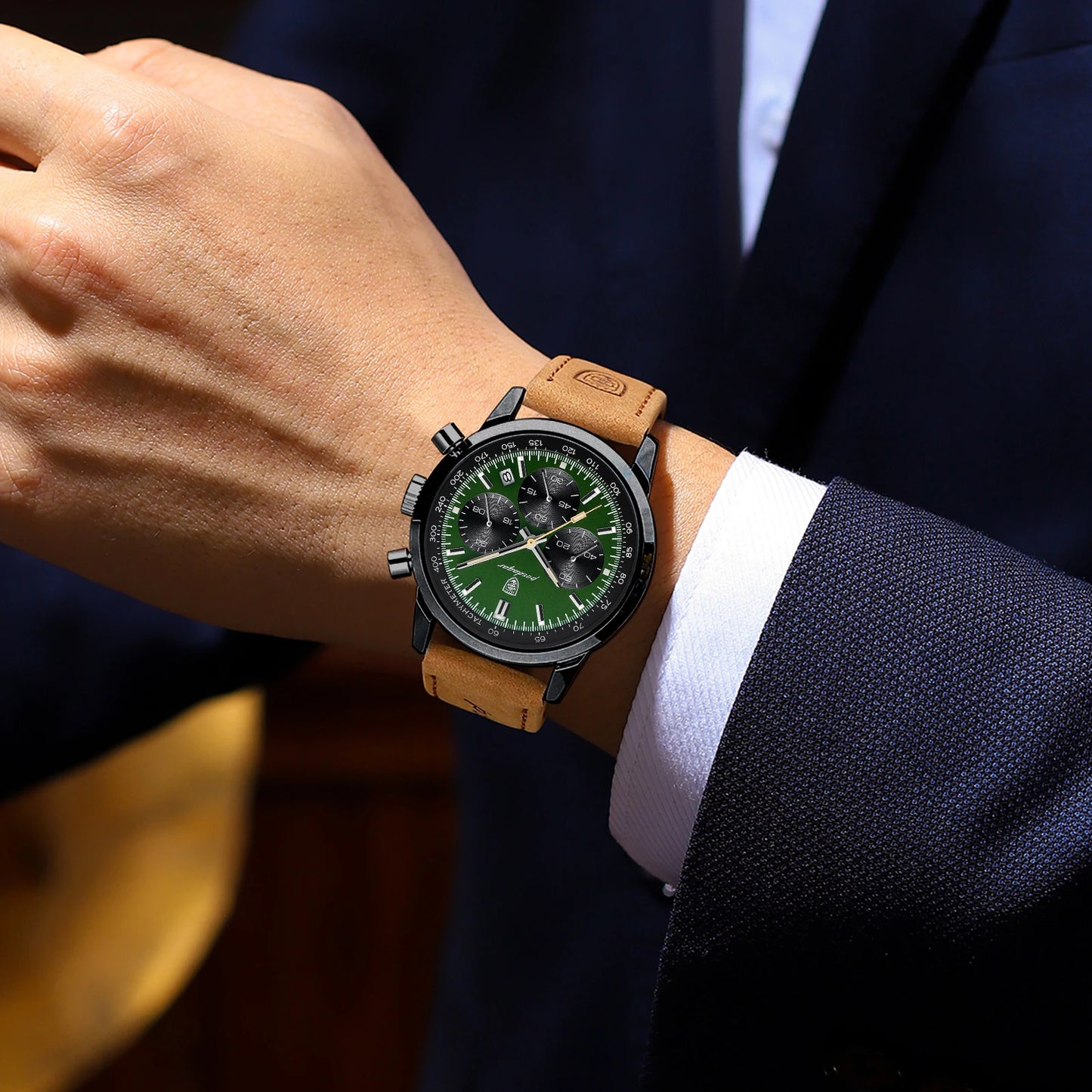 POEDAGAR Men’s Luxury Sport Watch – Waterproof Chronograph with Leather Strap