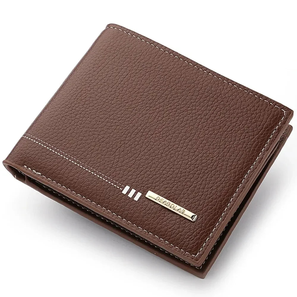 Men’s Short Wallet with Zipper Coin Pocket – Premium Lychee Pattern Business Wallet