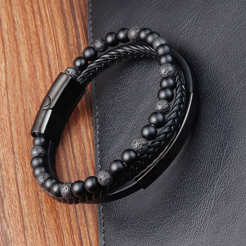 Men’s Braided Leather Rope Bracelet – Stainless Steel Magnetic Clasp Unisex Bangle