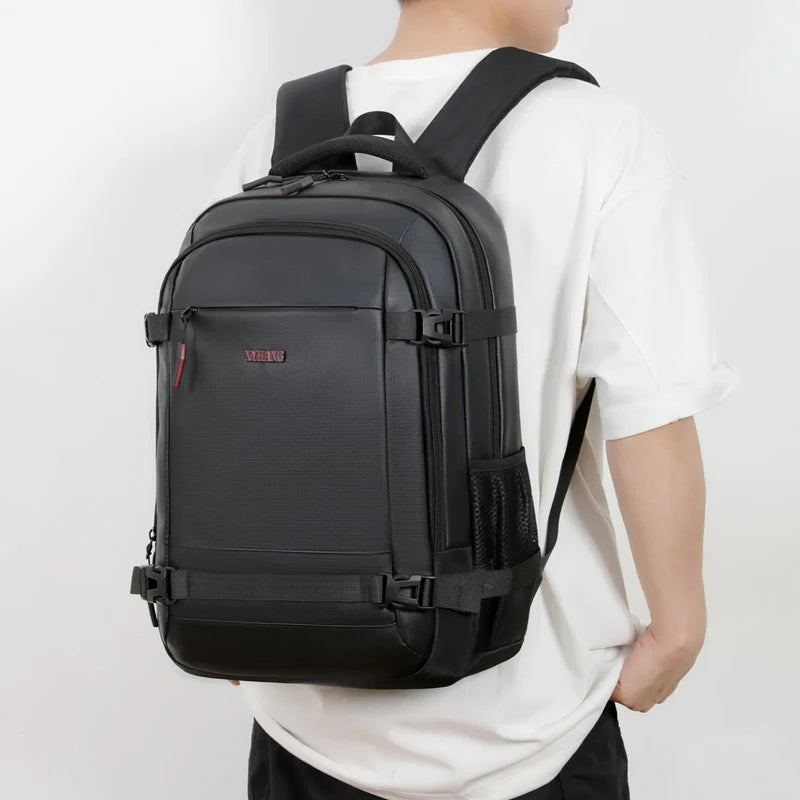 Men’s Large-Capacity Laptop Backpack – Durable Travel Bag with Side Pocket & Safety Zip Closure
