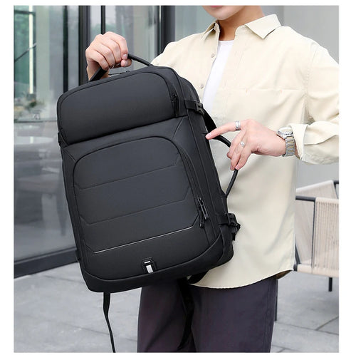 Expandable Men’s 17-Inch Laptop Backpack – Waterproof, USB Charging Port, Travel & School Bag