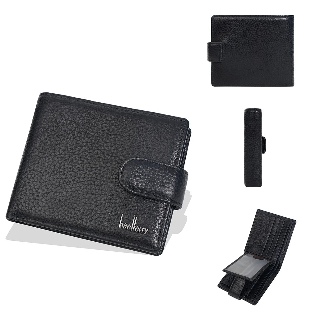 Baellerry Genuine Leather Men’s Wallet – Card Holder, Zipper & Premium Buckle