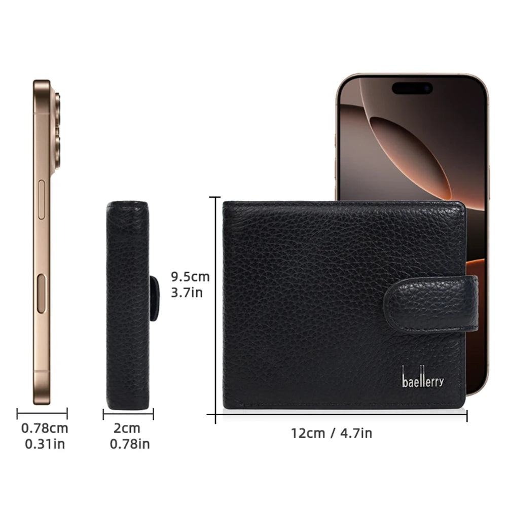 Baellerry Genuine Leather Men’s Wallet – Card Holder, Zipper & Premium Buckle