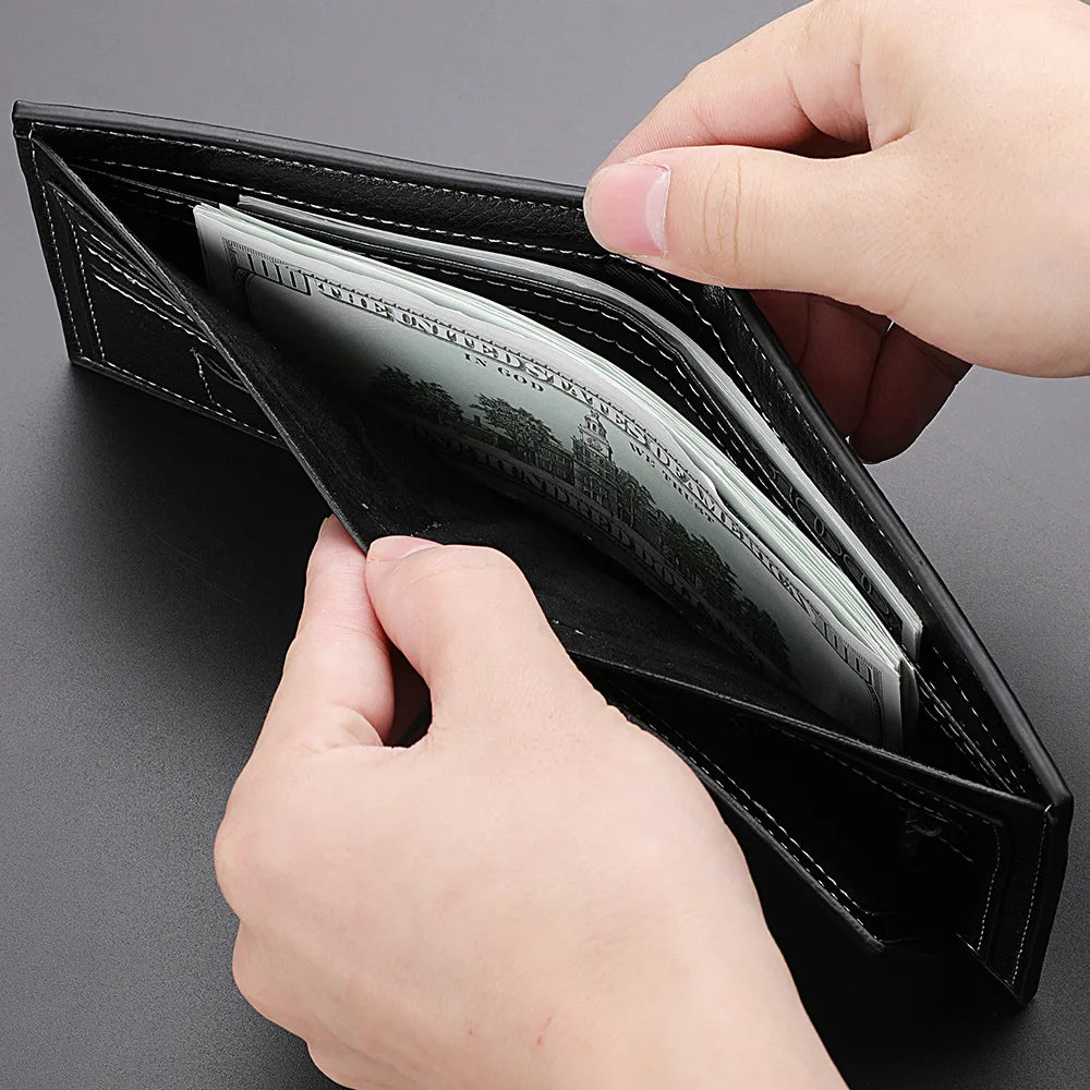 Men’s Short Wallet with Zipper Coin Pocket – Premium Lychee Pattern Business Wallet