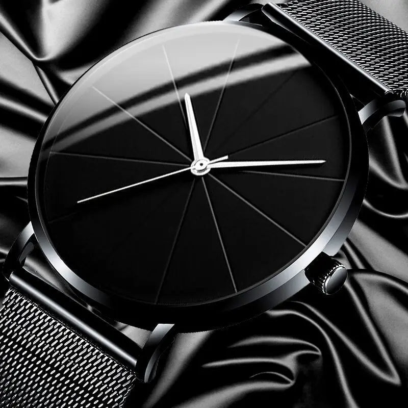 Men's Fashion Quartz Watch Business Calendar Luxury Mesh Strap Silver Wristwatch