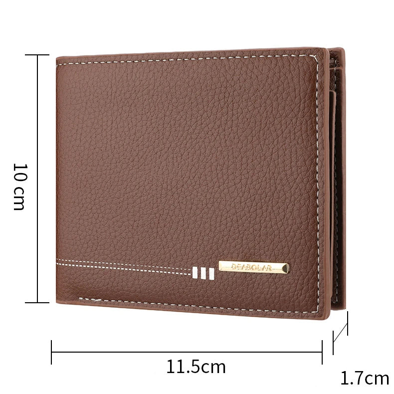 Men’s Short Wallet with Zipper Coin Pocket – Premium Lychee Pattern Business Wallet