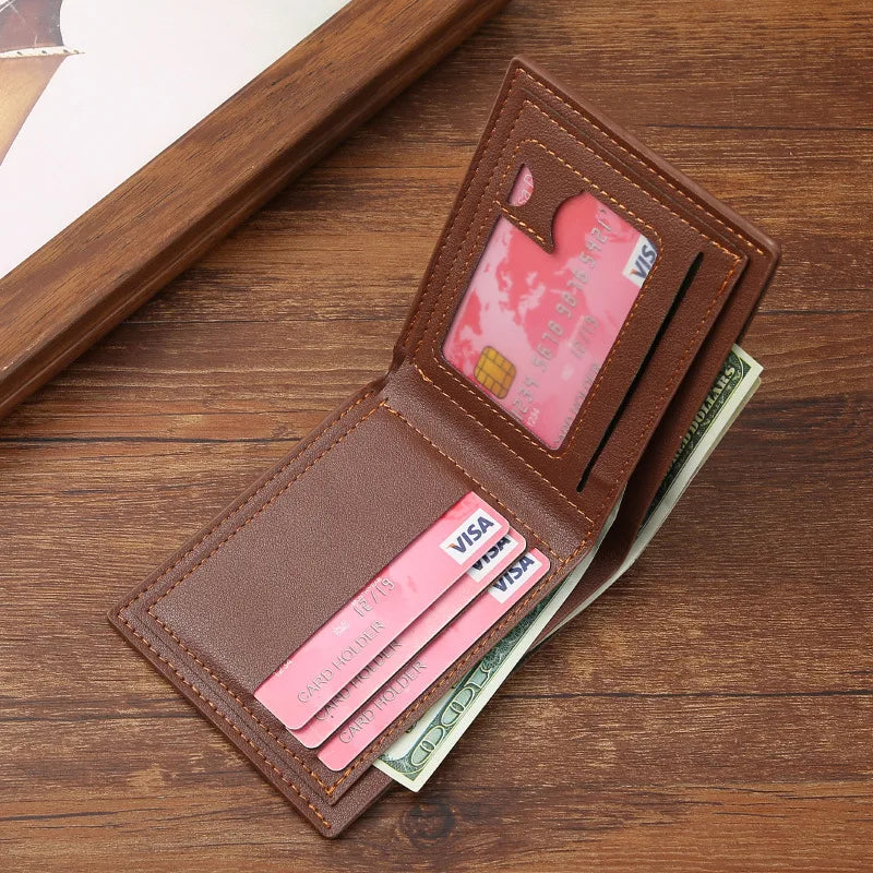Men’s Slim Money Clip Wallet – Leather Short Bifold Card & ID Holder