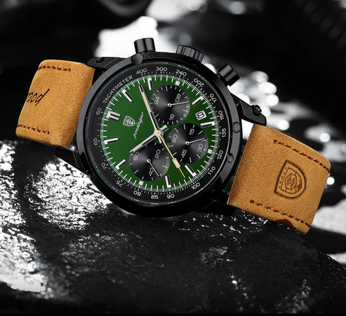 POEDAGAR Men’s Luxury Sport Watch – Waterproof Chronograph with Leather Strap