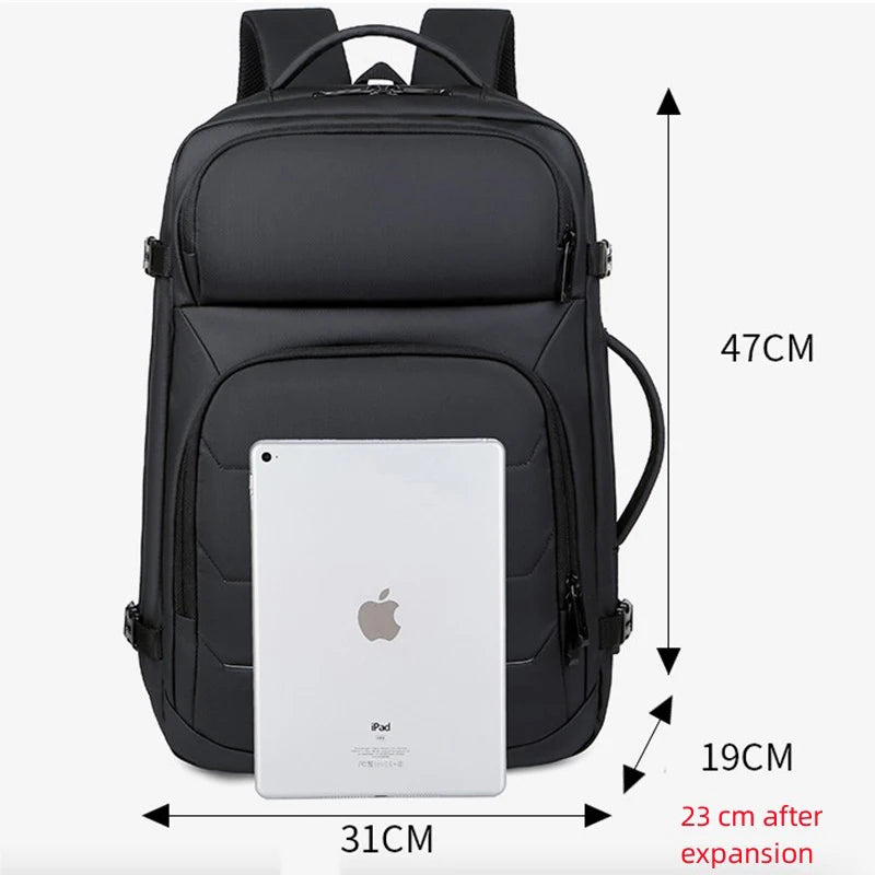 Expandable Men’s 17-Inch Laptop Backpack – Waterproof, USB Charging Port, Travel & School Bag