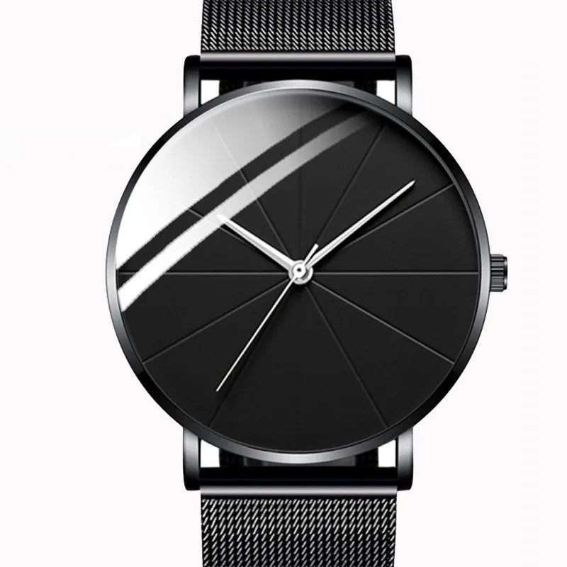 Men's Fashion Quartz Watch Business Calendar Luxury Mesh Strap Silver Wristwatch