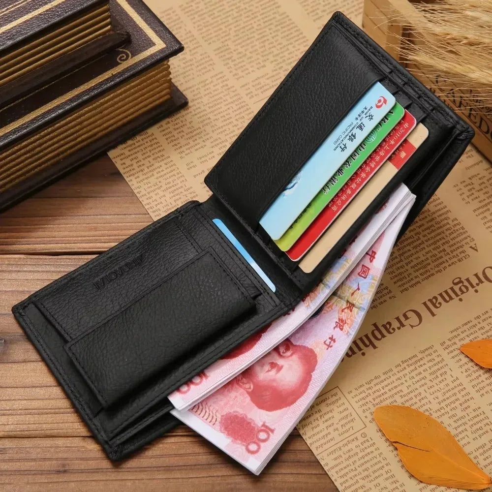 Genuine Leather Men’s Wallet – Premium Real Cowhide Short Wallet