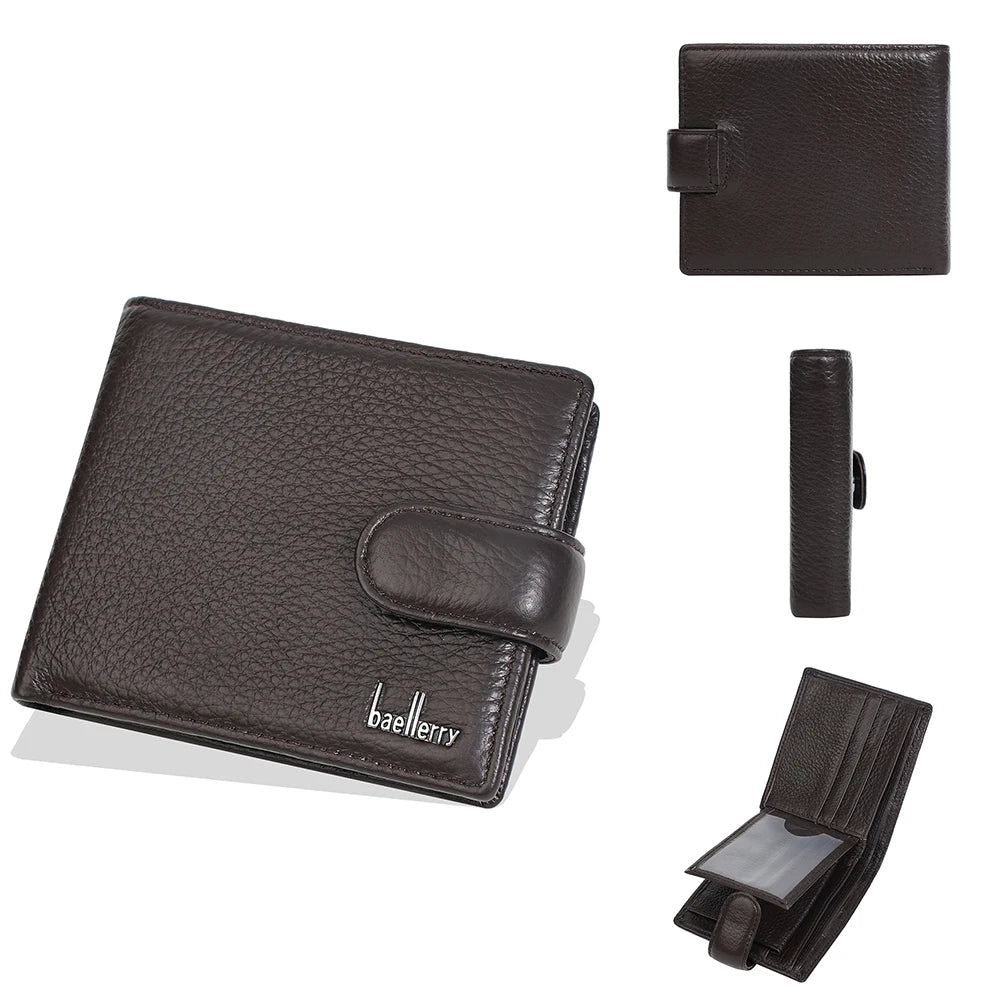 Baellerry Genuine Leather Men’s Wallet – Card Holder, Zipper & Premium Buckle