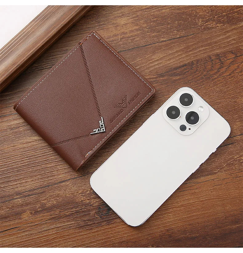 Men’s Slim Money Clip Wallet – Leather Short Bifold Card & ID Holder
