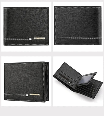Men’s Short Wallet with Zipper Coin Pocket – Premium Lychee Pattern Business Wallet