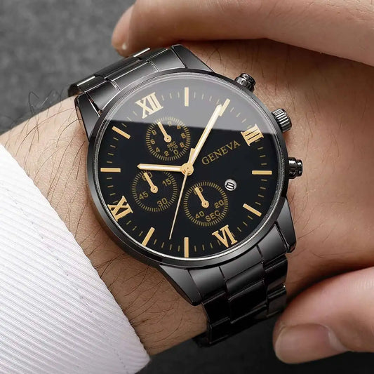 Fashion Roma Dial Men’s Watch – Business Quartz Calendar Wristwatch