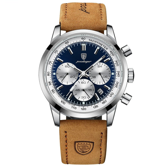 POEDAGAR Men’s Luxury Sport Watch – Waterproof Chronograph with Leather Strap