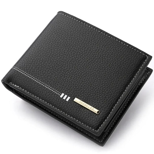 Men’s Short Wallet with Zipper Coin Pocket – Premium Lychee Pattern Business Wallet