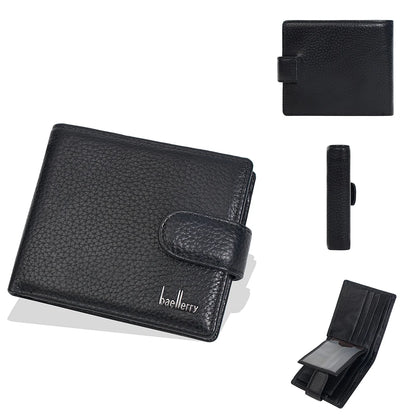 Baellerry Genuine Leather Men’s Wallet – Card Holder, Zipper & Premium Buckle