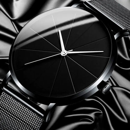 Men's Fashion Quartz Watch Business Calendar Luxury Mesh Strap Silver Wristwatch