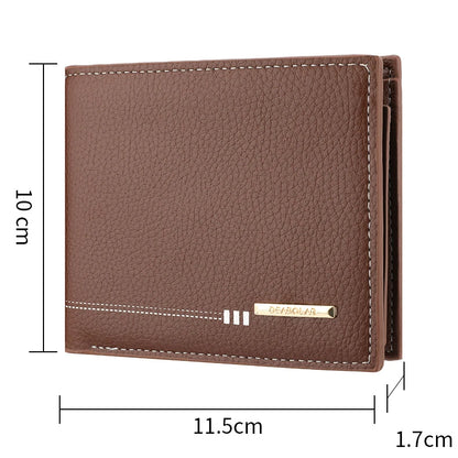Men’s Short Wallet with Zipper Coin Pocket – Premium Lychee Pattern Business Wallet