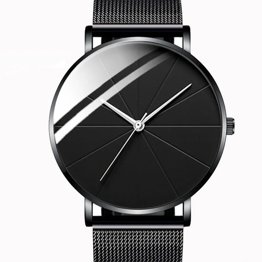 Men's Fashion Quartz Watch Business Calendar Luxury Mesh Strap Silver Wristwatch