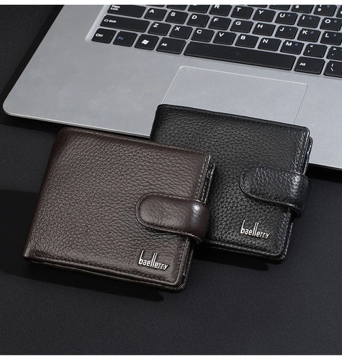 Baellerry Genuine Leather Men’s Wallet – Card Holder, Zipper & Premium Buckle