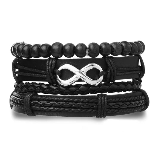 4Pcs Men’s Braided Leather Bracelet Set – Vintage Tribal Wristbands with Tree of Life, Rudder & Beads